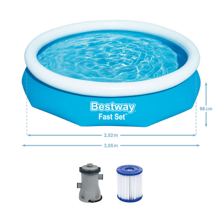 Bestway Fast Set™ Aufstellpool Set mit Filterpumpe rund 305 x 66 cm